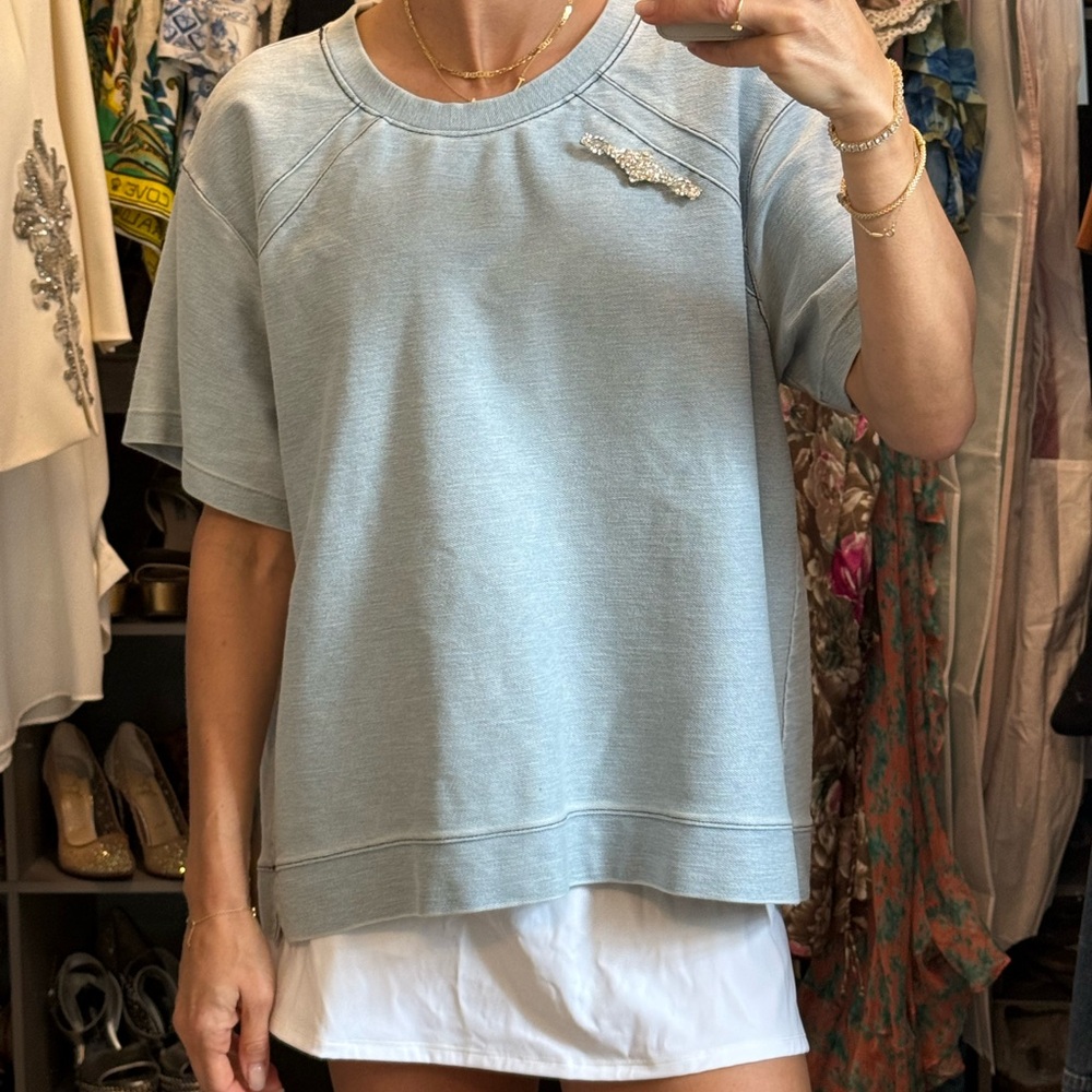 Vintage Banana Republic Denim Sweatshirt styled with vintage brooch (included)